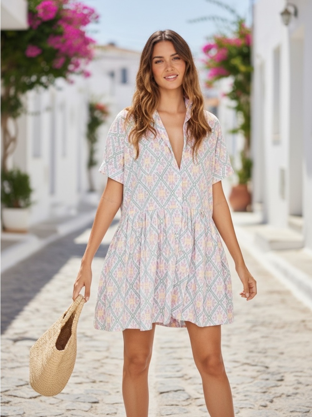 Piyama Short Sleeve Shirt Dress with Chest Pockets Size XS